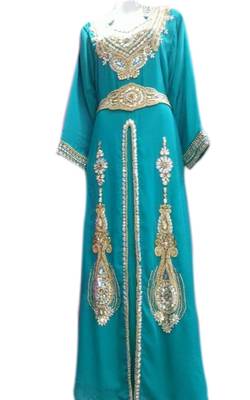 Blue Embroidered Georgette Islamic Kaftans With Zari & Stone Work 1