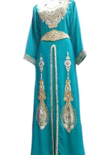Blue Embroidered Georgette Islamic Kaftans With Zari & Stone Work