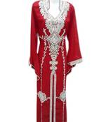 Red Embroidered Georgette Islamic Kaftans With Zari & Stone Work