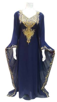 Navy Blue Embroidered Georgette Islamic Kaftans With Zari & Stone Work 1