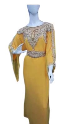 Yellow Embroidered Georgette Islamic Kaftans With Zari & Stone Work 1