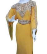 Yellow Embroidered Georgette Islamic Kaftans With Zari & Stone Work