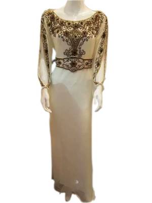 Cream Embroidered Georgette Islamic Kaftans With Zari & Stone Work 1