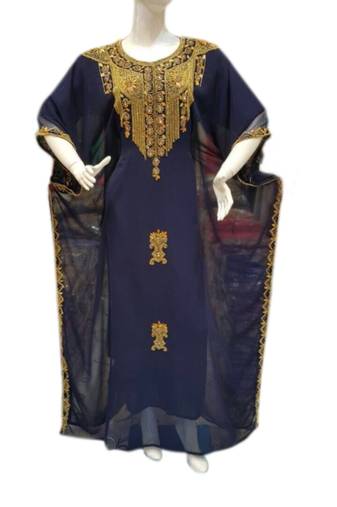 Navy Blue Embroidered Georgette Islamic Kaftans With Zari & Stone Work