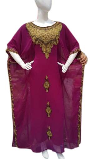 Purple Embroidered Georgette Islamic Kaftans With Zari & Stone Work