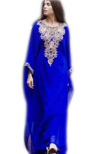 Royal Blue Embroidered Georgette Islamic Kaftans With Zari & Stone Work