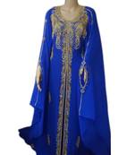 Royal Blue Embroidered Georgette Islamic Kaftans With Zari & Stone Work