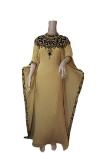 Beige Embroidered Georgette Islamic Kaftans With Zari & Stone Work