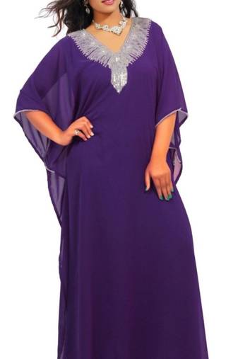 Purple Embroidered Georgette Islamic Kaftans With Zari & Stone Work