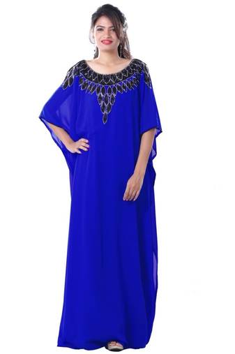 Royal Blue Embroidered Georgette Islamic Kaftans With Zari & Stone Work