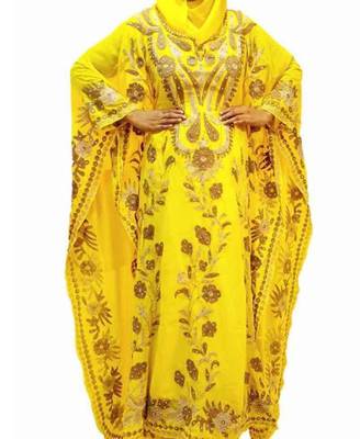 Yellow Embroidered Georgette Islamic Kaftans With Zari & Stone Work 1