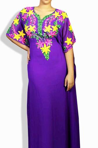 Purple Embroidered Georgette Islamic Kaftans With Zari & Stone Work