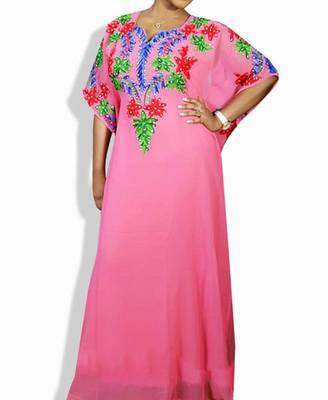 Baby Pink Embroidered Georgette Islamic Kaftans With Zari & Stone Work 1