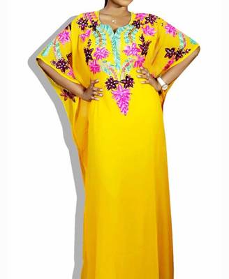 Yellow Embroidered Georgette Islamic Kaftans With Zari & Stone Work 1