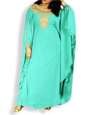 Sky Blue Embroidered Georgette Islamic Kaftans With Zari & Stone Work 1