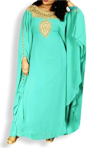 Sky Blue Embroidered Georgette Islamic Kaftans With Zari & Stone Work
