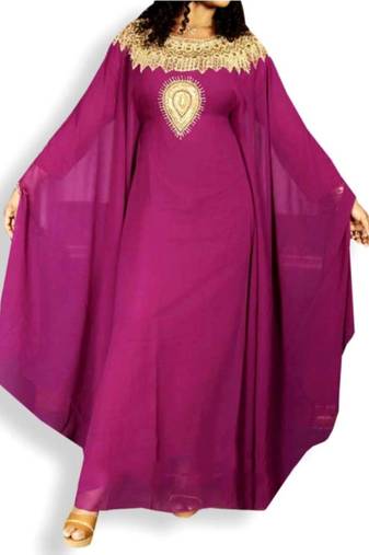 Purple Embroidered Georgette Islamic Kaftans With Zari & Stone Work