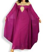 Purple Embroidered Georgette Islamic Kaftans With Zari & Stone Work