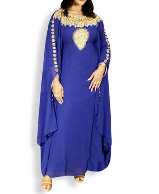 Royal Blue Embroidered Georgette Islamic Kaftans With Zari & Stone Work 1