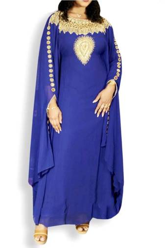 Royal Blue Embroidered Georgette Islamic Kaftans With Zari & Stone Work
