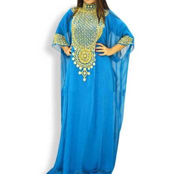 Blue Embroidered Georgette Islamic Kaftans With Zari & Stone Work 1