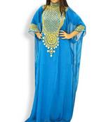 Blue Embroidered Georgette Islamic Kaftans With Zari & Stone Work