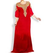 Red Embroidered Georgette Islamic Kaftans With Zari & Stone Work