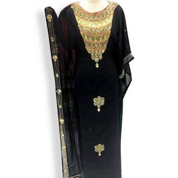 Black Embroidered Georgette Islamic Kaftans With Zari & Stone Work 1