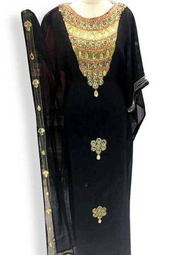 Black Embroidered Georgette Islamic Kaftans With Zari & Stone Work