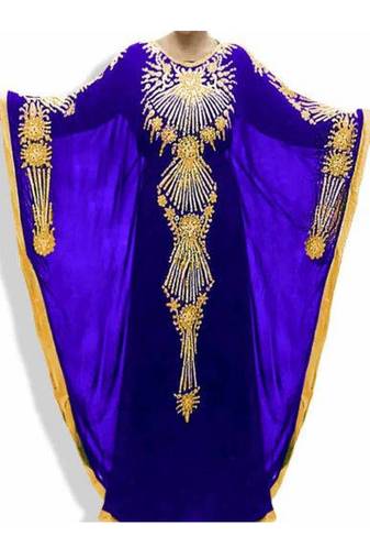 Purple Embroidered Georgette Islamic Kaftans With Zari & Stone Work