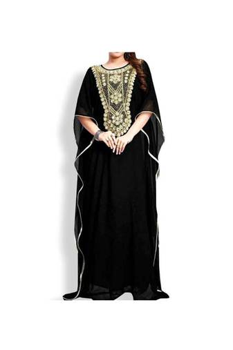 Black Embroidered Georgette Islamic Kaftans With Zari & Stone Work
