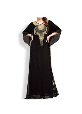 Black Embroidered Georgette Islamic Kaftans With Zari & Stone Work 1