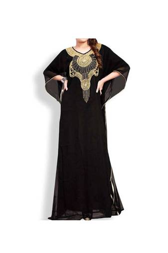 Black Embroidered Georgette Islamic Kaftans With Zari & Stone Work