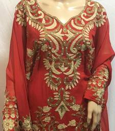 Red Embroidered Georgette Islamic Kaftans With Zari & Stone Work