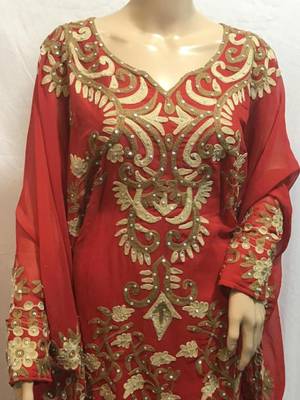 Red Embroidered Georgette Islamic Kaftans With Zari & Stone Work 2