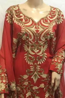 Red Embroidered Georgette Islamic Kaftans With Zari & Stone Work
