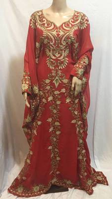 Red Embroidered Georgette Islamic Kaftans With Zari & Stone Work 1