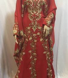 Red Embroidered Georgette Islamic Kaftans With Zari & Stone Work
