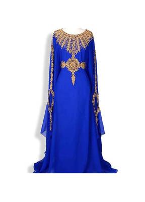 Royal Blue Embroidered Georgette Islamic Kaftans With Zari & Stone Work 1