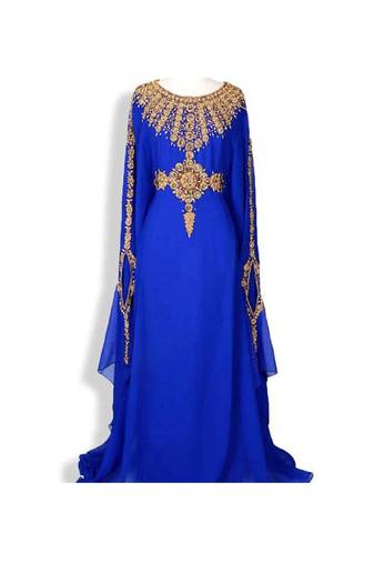 Royal Blue Embroidered Georgette Islamic Kaftans With Zari & Stone Work