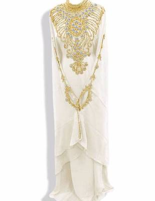 Cream Embroidered Georgette Islamic Kaftans With Zari & Stone Work 1