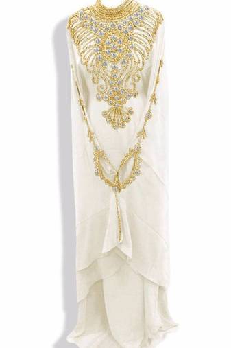 Cream Embroidered Georgette Islamic Kaftans With Zari & Stone Work