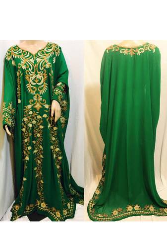 Green Embroidered Georgette Islamic Kaftans With Zari & Stone Work
