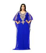 Royal Blue Embroidered Georgette Islamic Kaftans With Zari & Stone Work