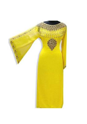 Yellow Embroidered Georgette Islamic Kaftans With Zari & Stone Work 1