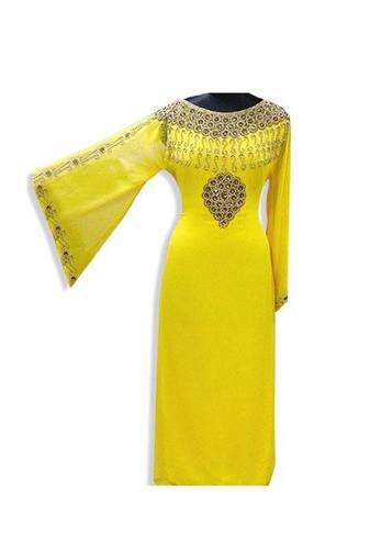 Yellow Embroidered Georgette Islamic Kaftans With Zari & Stone Work