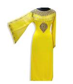 Yellow Embroidered Georgette Islamic Kaftans With Zari & Stone Work