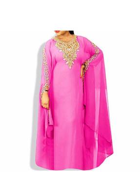 Pink Embroidered Georgette Islamic Kaftans With Zari & Stone Work 1