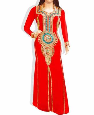 Red Embroidered Georgette Islamic Kaftans With Zari & Stone Work 1