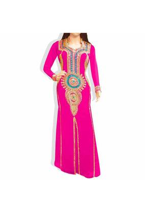 Pink Embroidered Georgette Islamic Kaftans With Zari & Stone Work 1